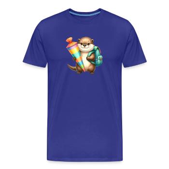 Petite loutre avec cône d’école et sacoche - T-shirt bio Premium Homme - bleu roi - Devant - Damien (186cm)