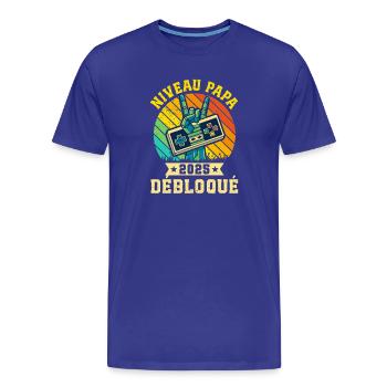 Niveau Papa 2025 Débloqué - Cadeau Futur Père Rétr - T-shirt bio Premium Homme - bleu roi - Devant - Damien (186cm)