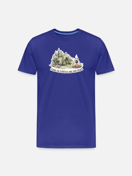Living on Espresso & Dirt Roads - Men's Premium Organic T-Shirt - royal blue