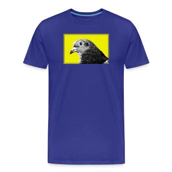 Portrait de pigeon pop sur fond jaune - T-shirt bio Premium Homme - bleu roi - Devant - Damien (186cm)