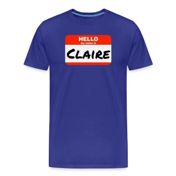 Bonjour, je m’appelle Claire Étiquette Nom Étiquette - T-shirt bio Premium Homme - bleu roi - Devant - Damien (186cm)