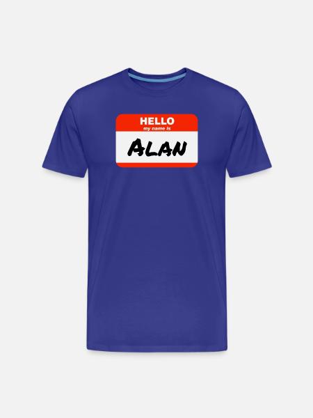 Hej Mit navn er Alan Label Navneskilt - Herre Premium T-shirt økologisk - kongeblå