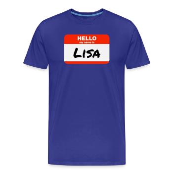 Bonjour, je m’appelle Lisa Étiquette Nom Étiquette - T-shirt bio Premium Homme - bleu roi - Devant - Damien (186cm)