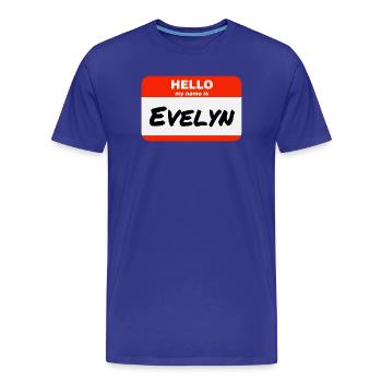 Bonjour, je m’appelle Evelyn Étiquette Nom Étiquette - T-shirt bio Premium Homme - bleu roi - Devant - Damien (186cm)