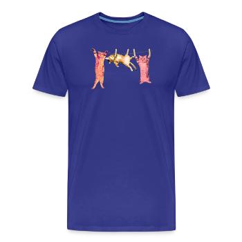 Katze T-Shirt spaßig Wäscheleine Tiermotiv - Männer Premium Bio T-Shirt - Königsblau - Vorne - Damien (186cm)