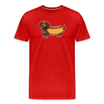 Süßer Dackel Hot-Dog-Brötchen-Aufkleber - Männer Premium Bio T-Shirt - Rot - Vorne - Damien (186cm)