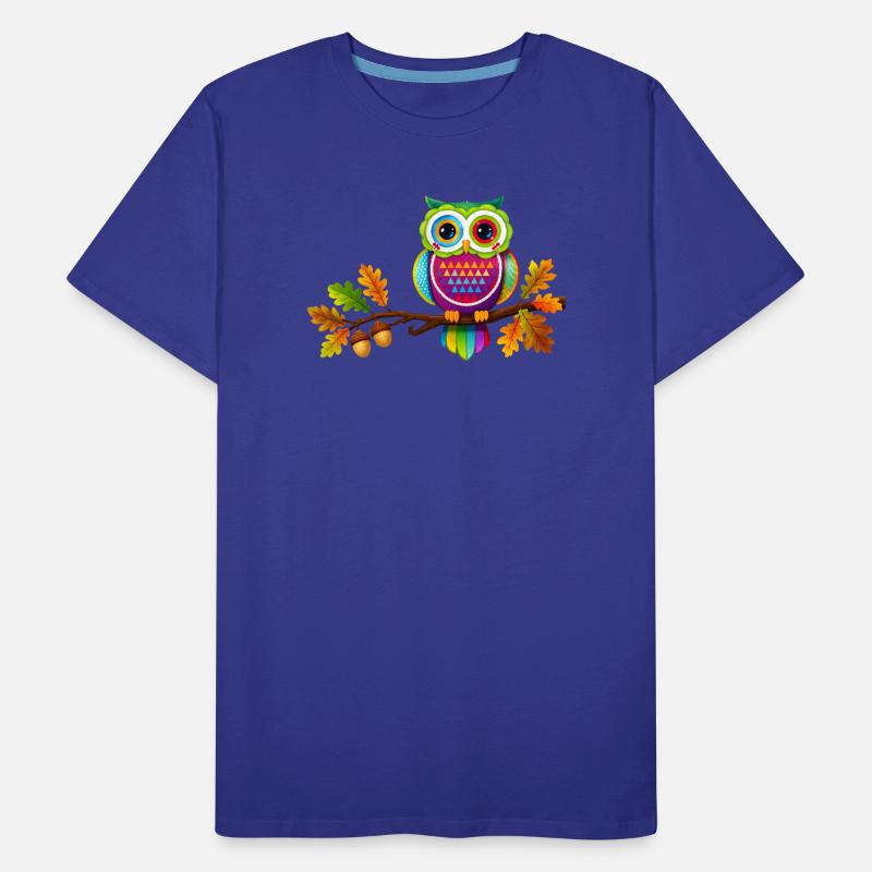 Bunte Eule auf Ast mit Herbstblättern Männer Premium Bio T-Shirt