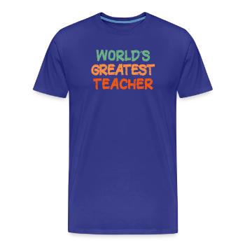 Colourful Handwritten Teacher Tribute - Men's Premium Organic T-Shirt - royal blue - Front - Damien (186cm)