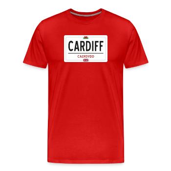 Ortsschild Cardiff - Männer Premium Bio T-Shirt - Rot - Vorne - Damien (186cm)