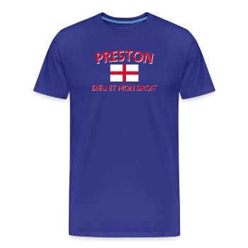 Écusson Preston Angleterre avec devise - T-shirt bio Premium Homme - bleu roi - Devant - Damien (186cm)