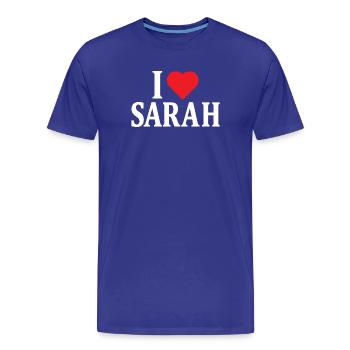 t-shirt j’aime Sarah t-shirt idée cadeau - T-shirt bio Premium Homme - bleu roi - Devant - Damien (186cm)