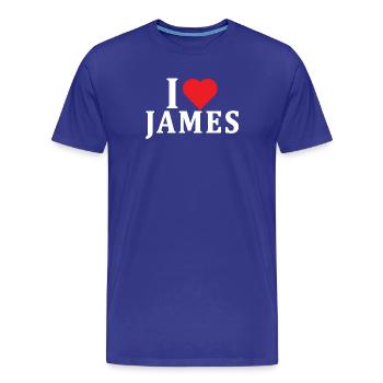nom t-shirt J’aime James idée cadeau t-shirt - T-shirt bio Premium Homme - bleu roi - Devant - Damien (186cm)