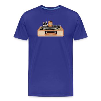 Retro Katze am Plattenspieler - Männer Premium Bio T-Shirt - Königsblau - Vorne - Damien (186cm)