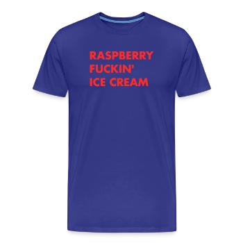 Glace à la framboise - Lettrage rouge - T-shirt bio Premium Homme - bleu roi - Devant - Damien (186cm)