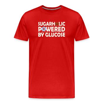 Sugarholic angetrieben von Glukose - Männer Premium Bio T-Shirt - Rot - Vorne - Damien (186cm)