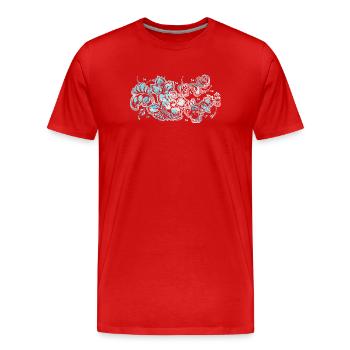 Blauer Blumen-Muster - Männer Premium Bio T-Shirt - Rot - Vorne - Damien (186cm)