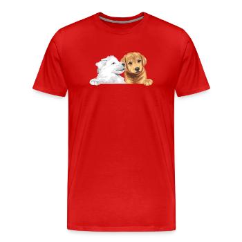 Weißer Schweizer Schäferhund und Golden Retriever - Männer Premium Bio T-Shirt - Rot - Vorne - Damien (186cm)