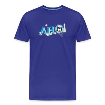 Salutation de marin avec lettrage Ahoi avec un marin pingouin - T-shirt bio Premium Homme - bleu roi - Devant - Damien (186cm)