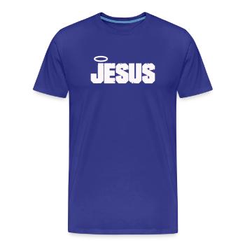 Jesus Schriftzug mit Heiligenschein - Männer Premium Bio T-Shirt - Königsblau - Vorne - Damien (186cm)