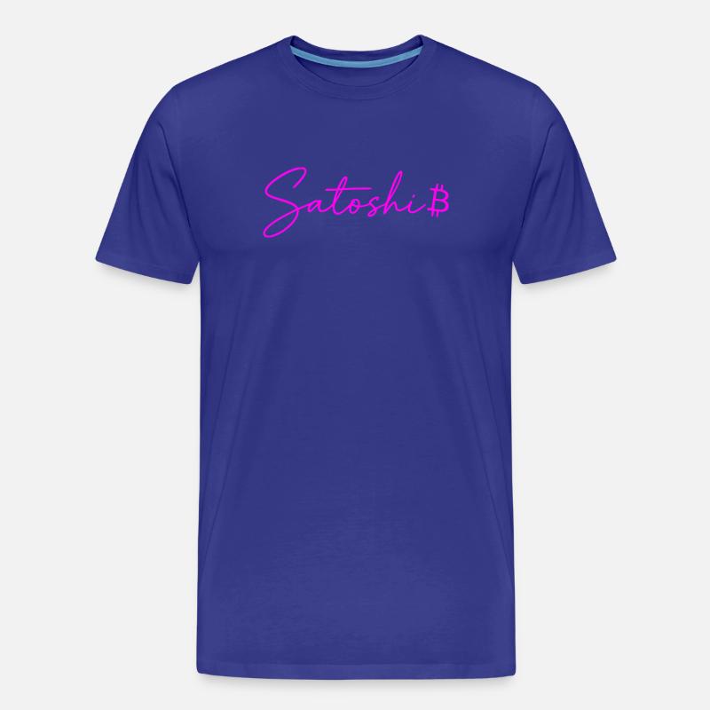 Satoshi Neon Lettering Bitcoin Script Pink - Men's Premium Organic T-Shirt - royal blue
