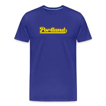 Portland Retro Script - Men's Premium Organic T-Shirt - royal blue - Front - Damien (186cm)