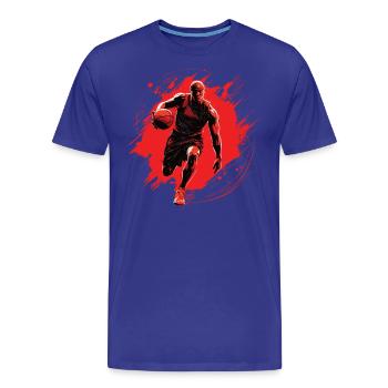 Joueur de basket-ball sur fond rouge, dessin - T-shirt bio Premium Homme - bleu roi - Devant - Damien (186cm)