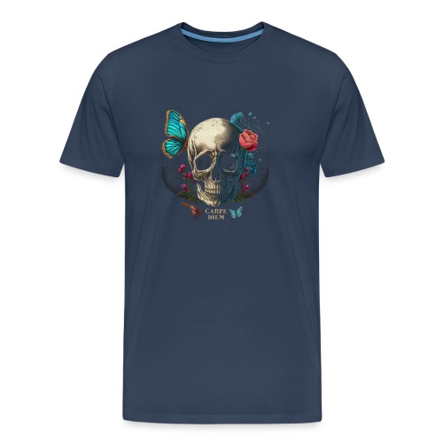 carpe diem - Totenkopf, Schmetterling, Blumen - Männer Premium Bio T-Shirt