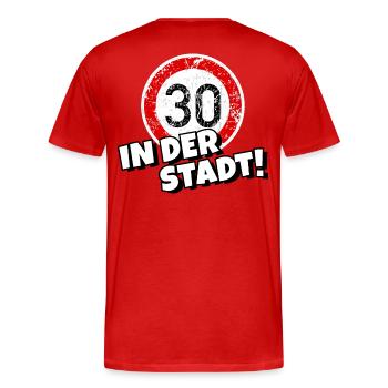 Tempo 30 in der Stadt - Männer Premium Bio T-Shirt - Rot - Hinten - Damien (186cm)