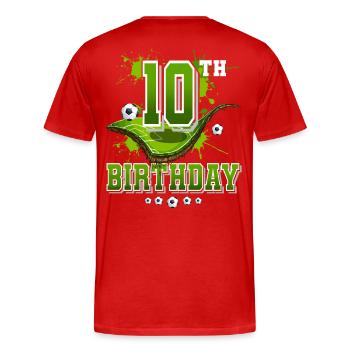 10th Birthday Football - Men's Premium Organic T-Shirt - red - Back - Damien (186cm)