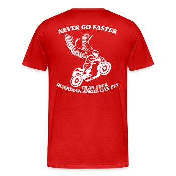 Fahre nie schneller als dein Schutzengel - Männer Premium Bio T-Shirt - Rot - Hinten - Damien (186cm)