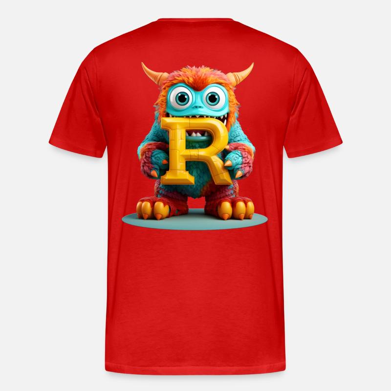 Bunter Monster mit Buchstabe R - Männer Premium Bio T-Shirt - Rot