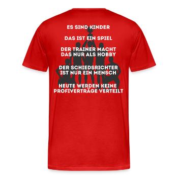 Fußball Regeln auf Fußballplatz für Eltern - Männer Premium Bio T-Shirt - Rot - Hinten - Damien (186cm)