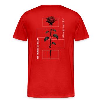 Life Is Constantly Sin Rose Japanese Script - Men's Premium Organic T-Shirt - red - Back - Damien (186cm)