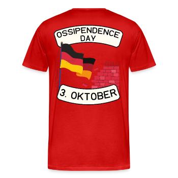 Ossipendence Day - Tag der deutschen Einheit - Männer Premium Bio T-Shirt - Rot - Hinten - Damien (186cm)