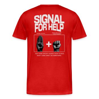 Signal for Help Hand Gesture Design - Men's Premium Organic T-Shirt - red - Back - Damien (186cm)