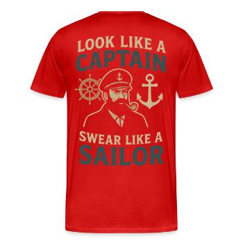 Ressemble à un capitaine, jure comme un marin en disant - T-shirt bio Premium Homme - rouge - Dos - Damien (186cm)
