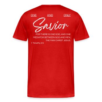 One and Only Savior - 1 Timothy 2:5 - Men's Premium Organic T-Shirt - red - Back - Damien (186cm)