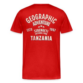 Aventure Géographique Tanzanie Vintage - T-shirt bio Premium Homme - rouge - Dos - Damien (186cm)