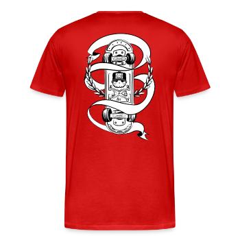 Skateboard Schädel-Lorbeer Abzeichen - Männer Premium Bio T-Shirt - Rot - Hinten - Damien (186cm)