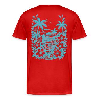 Beach Tropische Lagune Silhouette - Männer Premium Bio T-Shirt - Rot - Hinten - Damien (186cm)