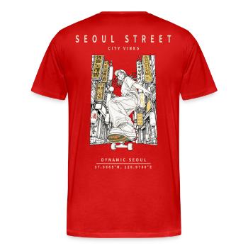 Seoul Street City Vibes - T-shirt bio Premium Homme - rouge - Dos - Damien (186cm)