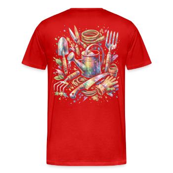 Aquarell-Gartenwerkzeuge Mehrfarbige Splash Art - Männer Premium Bio T-Shirt - Rot - Hinten - Damien (186cm)
