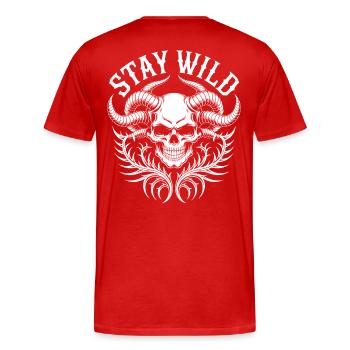 Bleib Wild Schädel Tribal - Männer Premium Bio T-Shirt - Rot - Hinten - Damien (186cm)
