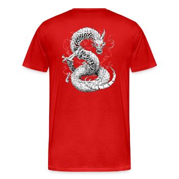 Japanischer Skelettdrache – Yokai Sumi-e Yeu Ink - Männer Premium Bio T-Shirt - Rot - Hinten - Damien (186cm)