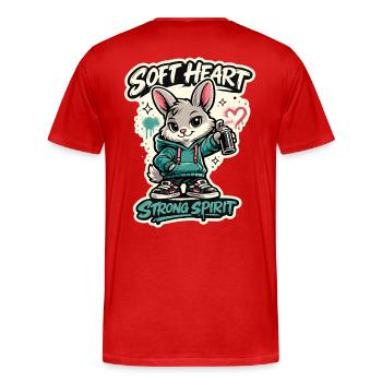 Soft Heart Strong Spirit Bunny Graffiti - Men's Premium Organic T-Shirt - red - Back - Damien (186cm)