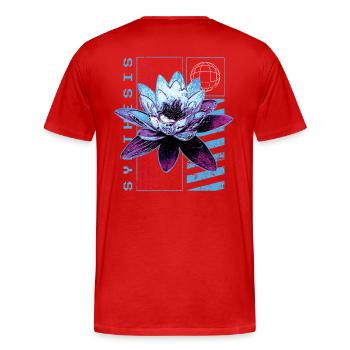 Lotus Synthesis - Techno rave outfit DJ Festival - Men's Premium Organic T-Shirt - red - Back - Damien (186cm)