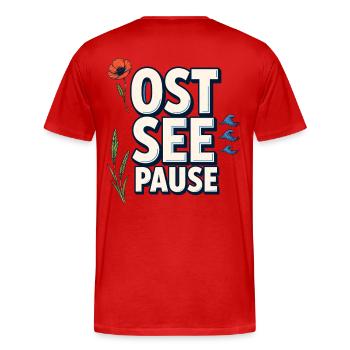 Vague et fleurs côtières de la mer Baltique - T-shirt bio Premium Homme - rouge - Dos - Damien (186cm)