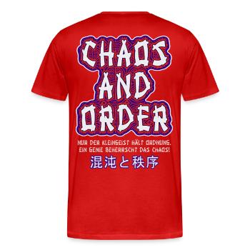 Chaos & Order / Chaos & Ordnung - Männer Premium Bio T-Shirt - Rot - Hinten - Damien (186cm)