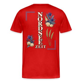Nordsee Zeit – maritime Küsten liebe mit Disteln - Männer Premium Bio T-Shirt - Rot - Hinten - Damien (186cm)