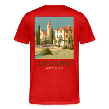 Lugano Villa Panorama - T-shirt bio Premium Homme - rouge - Dos - Damien (186cm)